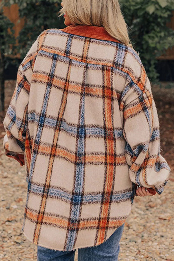 Can't Help Myself Plaid Button Down Shacket in Rust - Curvy