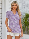 Adoring You Floral Notched Neck Blouse in Green or Purple