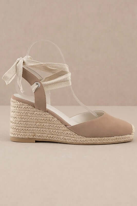 Kate Lace Up Espadrille Wedge Sandal in Beige