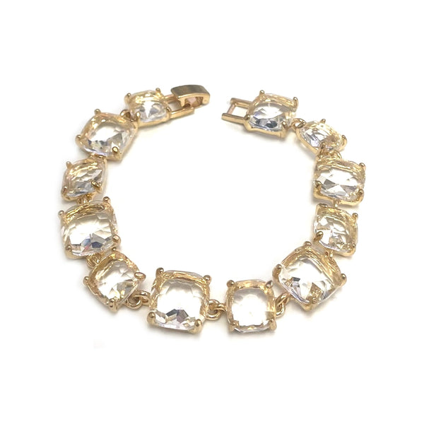 Broadway Square Cushion Cut Crystal Glass Linked Bracelet in Clear