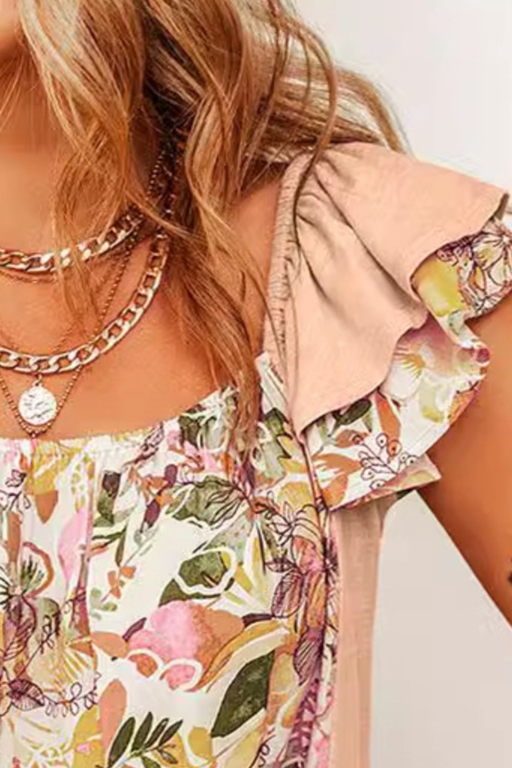 Only With You Floral Ruffled Sleeve Blouse in Peach