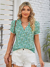 Adoring You Floral Notched Neck Blouse in Green or Purple