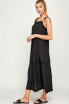 Living the Dream Life Ruffle Trim Tiered Midi Sundress in Black