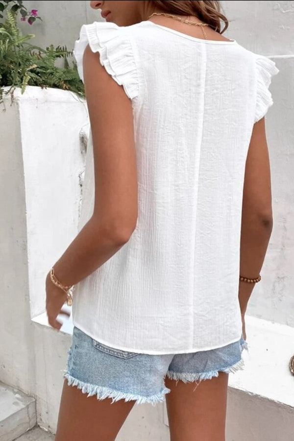 This Light of Mine Lace Trim Blouse in White or Black - Misses and Curvy