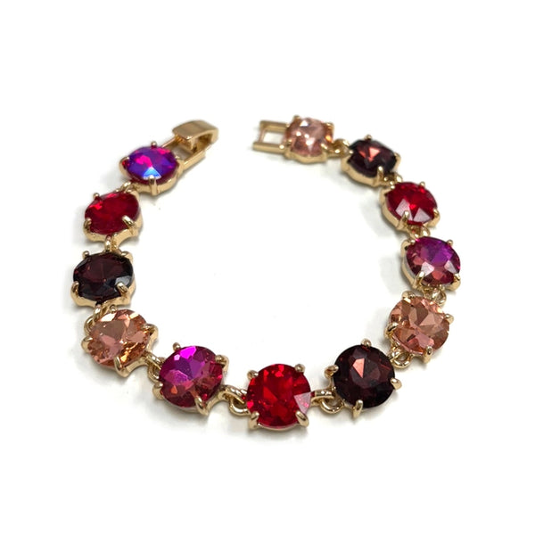 Broadway Round Cushion Cut Crystal Glass Linked Bracelet in Rose Multi Aurora Borealis