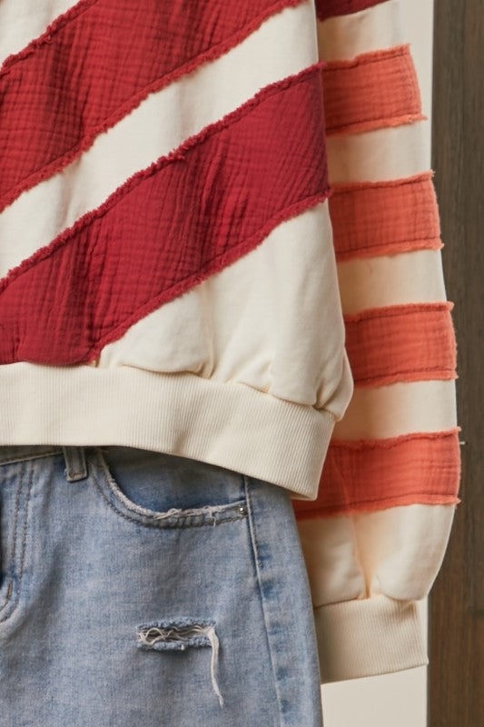 Color Theory Textured Striped Pullover in Rust