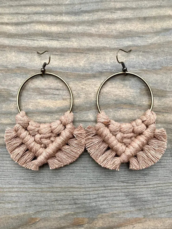 Boho Chic Square Knot Earrings in Mocha and Bronze - Large