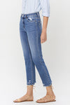 Danielle High Rise Raw Hem Straight Jeans in Medium Denim