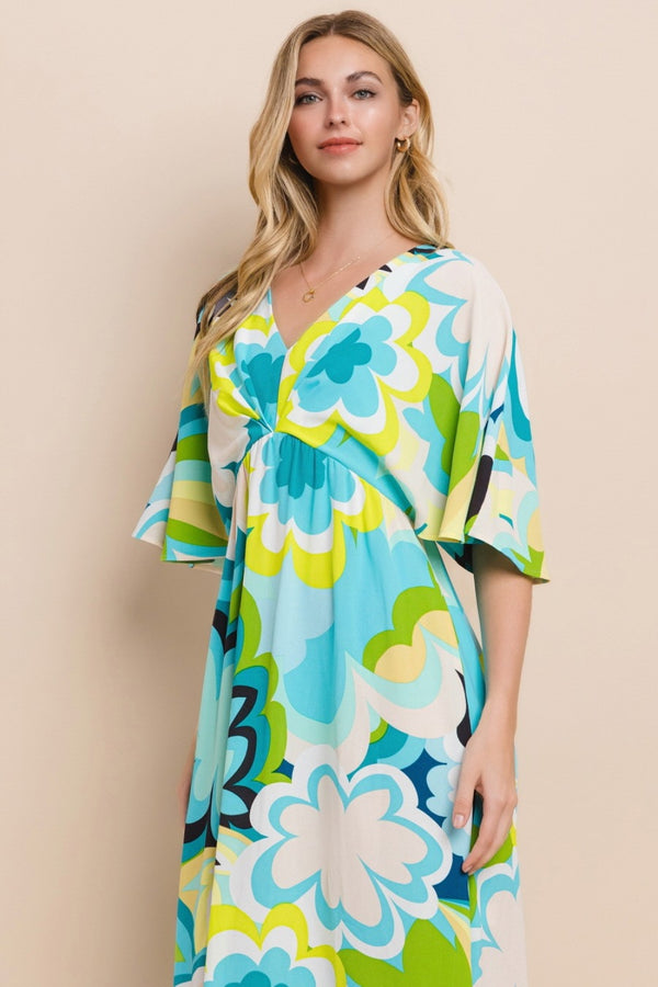 What I’m Thinking Of Floral Printed Maxi Dress in Turquoise