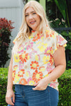 Going For Fun Floral Butterfly Sleeve Blouse in Yellow Multi - Curvy