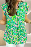 Bring Out Your Best Graphic Printed Tie Neck Blouse in Green or Strawberry