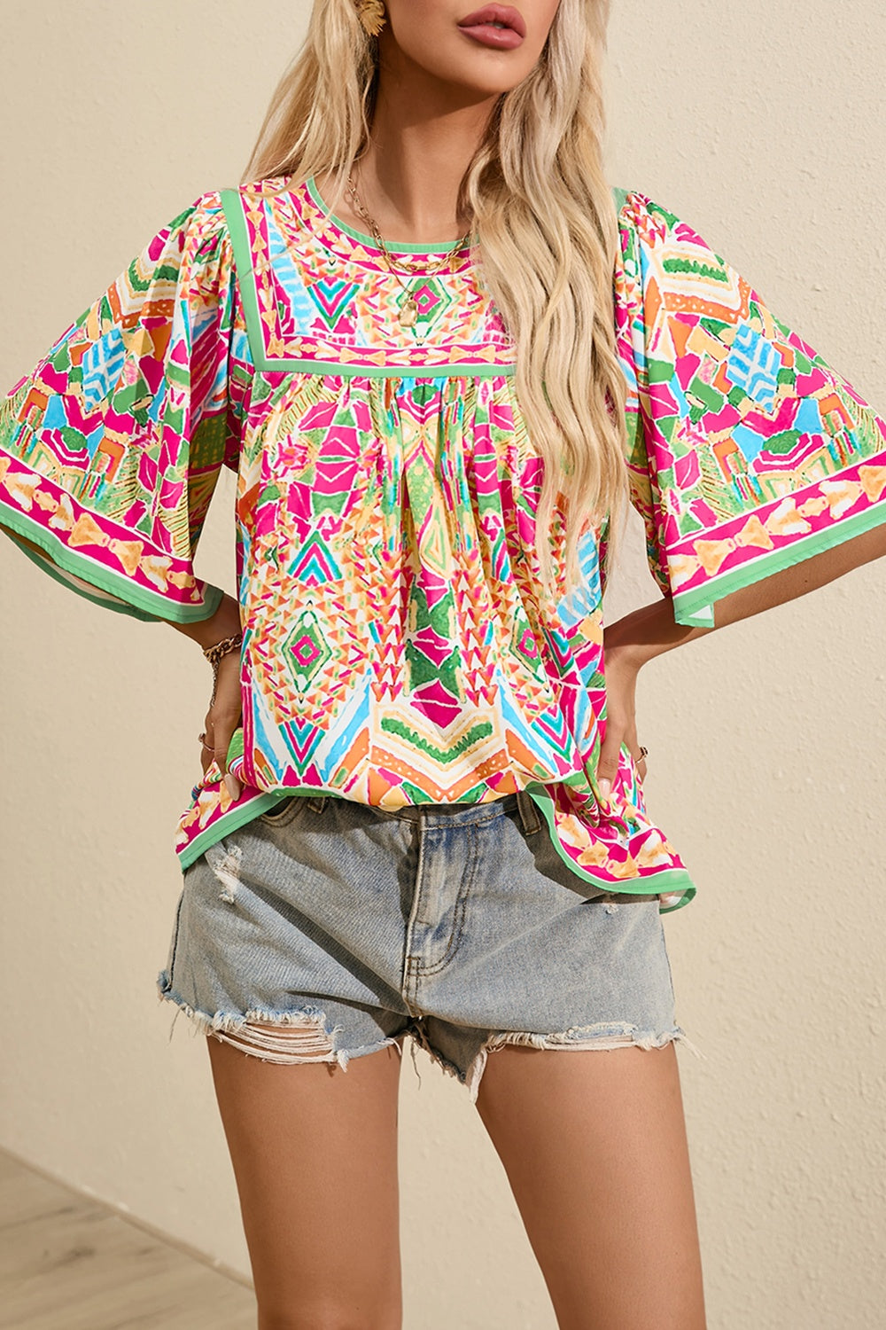 Let's Hit the Festivals Printed Blouse in Hot Pink