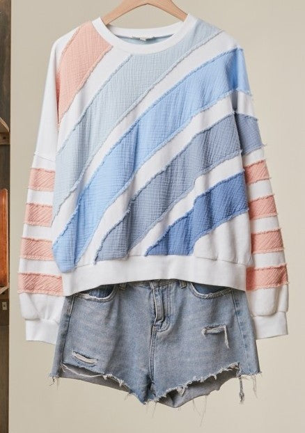 Color Theory Textured Striped Pullover in White