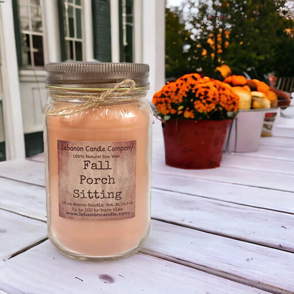 Fall Porch Sitting 16 oz. Mason Jar Soy Candle