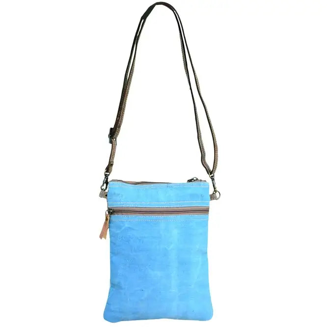 Charlotte Flower Recycled Canvas and Leather Crossbody in Blue