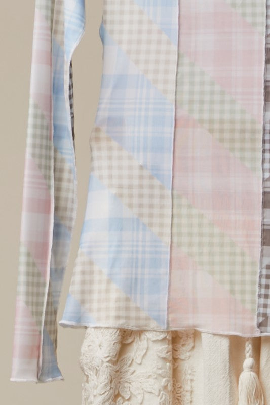 Addi Rose Mixed Plaid Mesh Layering Top in Pastel Blue