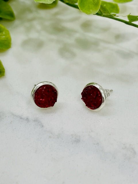 A Little Bit Glam Druzy Stud Earring in Red