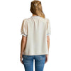 Viola Puff Sleeve Polo Blouse in Ecru/Lavender - Curvy