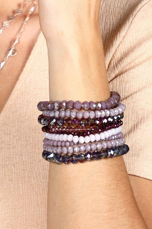 In Harmony Layered Glass Bead Bracelet Set in Purple
