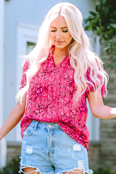 Love is Stronger Unique Animal Print Blouse in Hot Pink