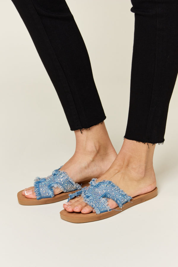 Lakeside Embellished Denim H-Band Flat Sandals