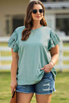 Grace and Gratitude Flutter Sleeve Top in Misty Green - Curvy